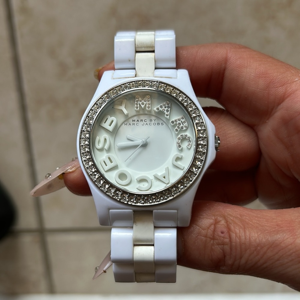 Marc Jacobs rhinestone embossed white watch never worn
